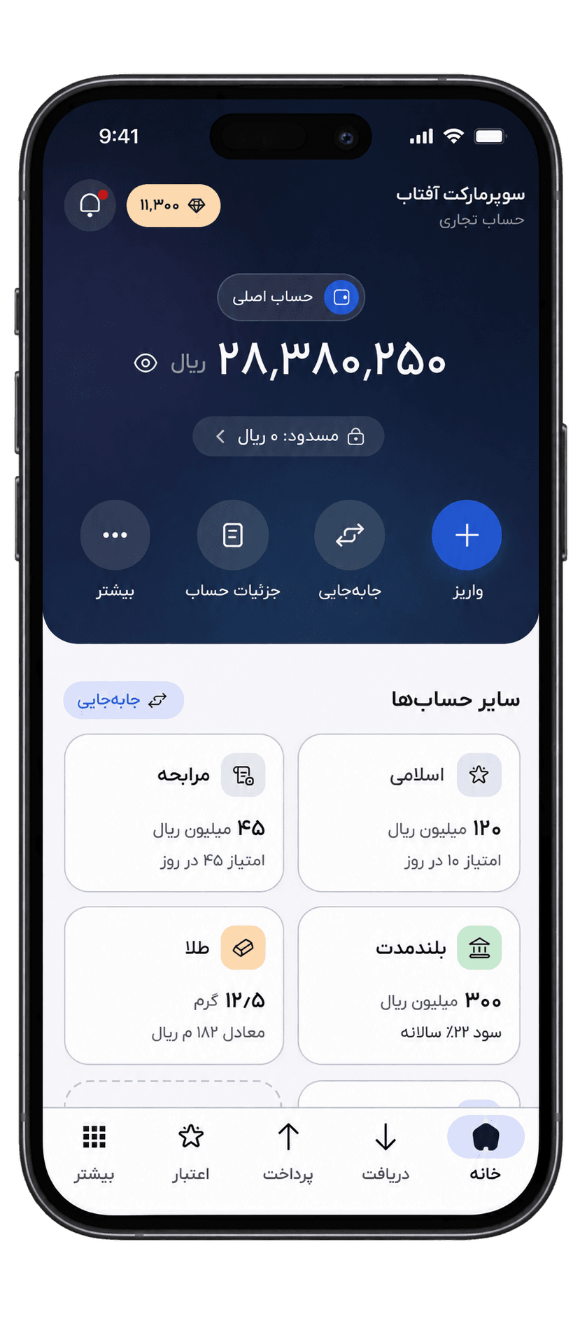 نمای اپ باجت بیزنس روی موبایل
